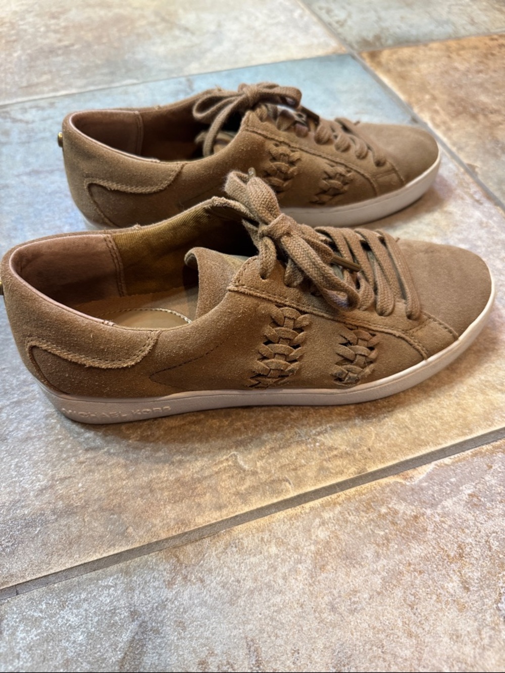 Michael Kors Women's Tan Suede Lace-Up Sneakers - Picture 2 of 5